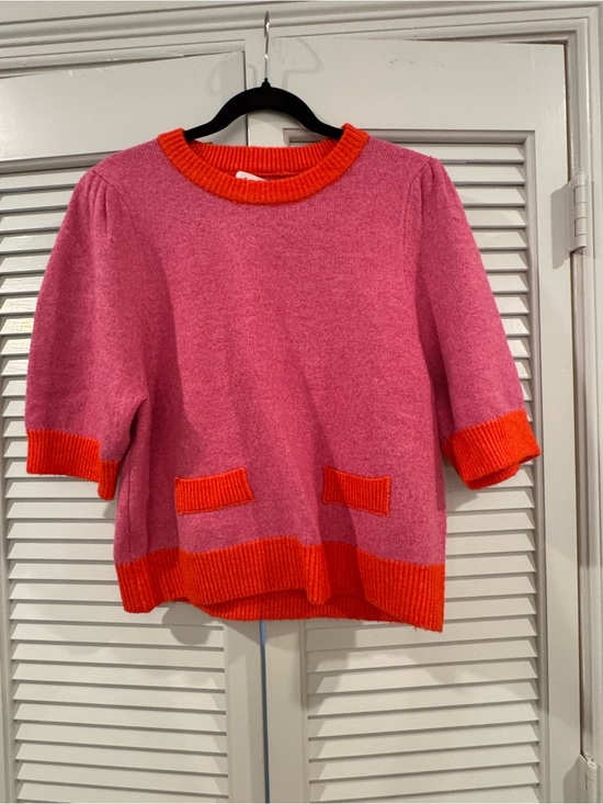 THML Sweaters - THML Pink Short-Sleeve Crew Sweater with Orange Trim